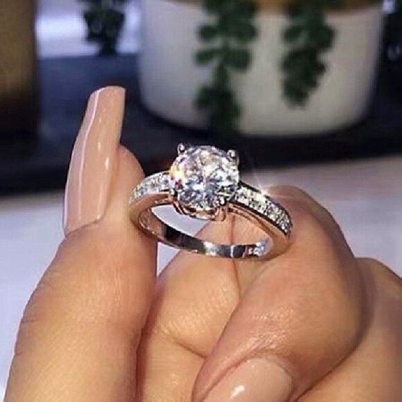 💞Beautiful Ring Classic Round CZ Wedding Ring, MARR9350 - Picture 3 of 5